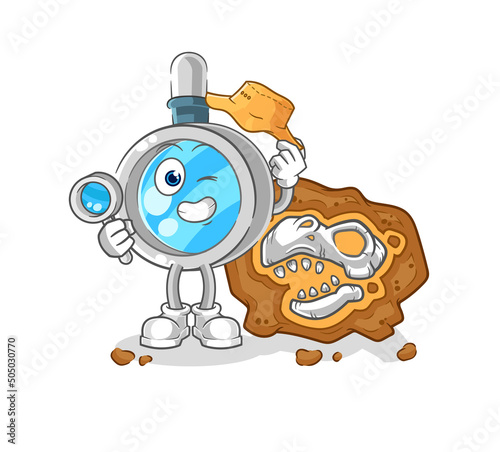 magnifying glass archaeologists with fossils mascot. cartoon vector
