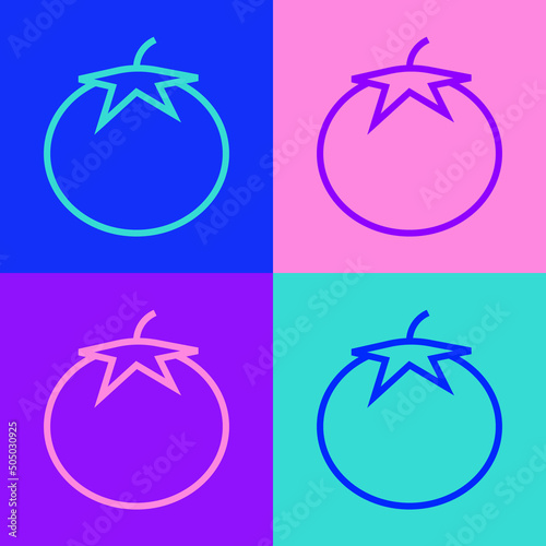 Pop art line Tomato icon isolated on color background. Vector