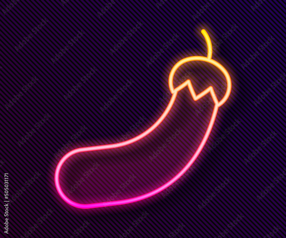 Glowing neon line Eggplant icon isolated on black background. Vector Glowing neon line Eggplant icon isolated on black background. Vector