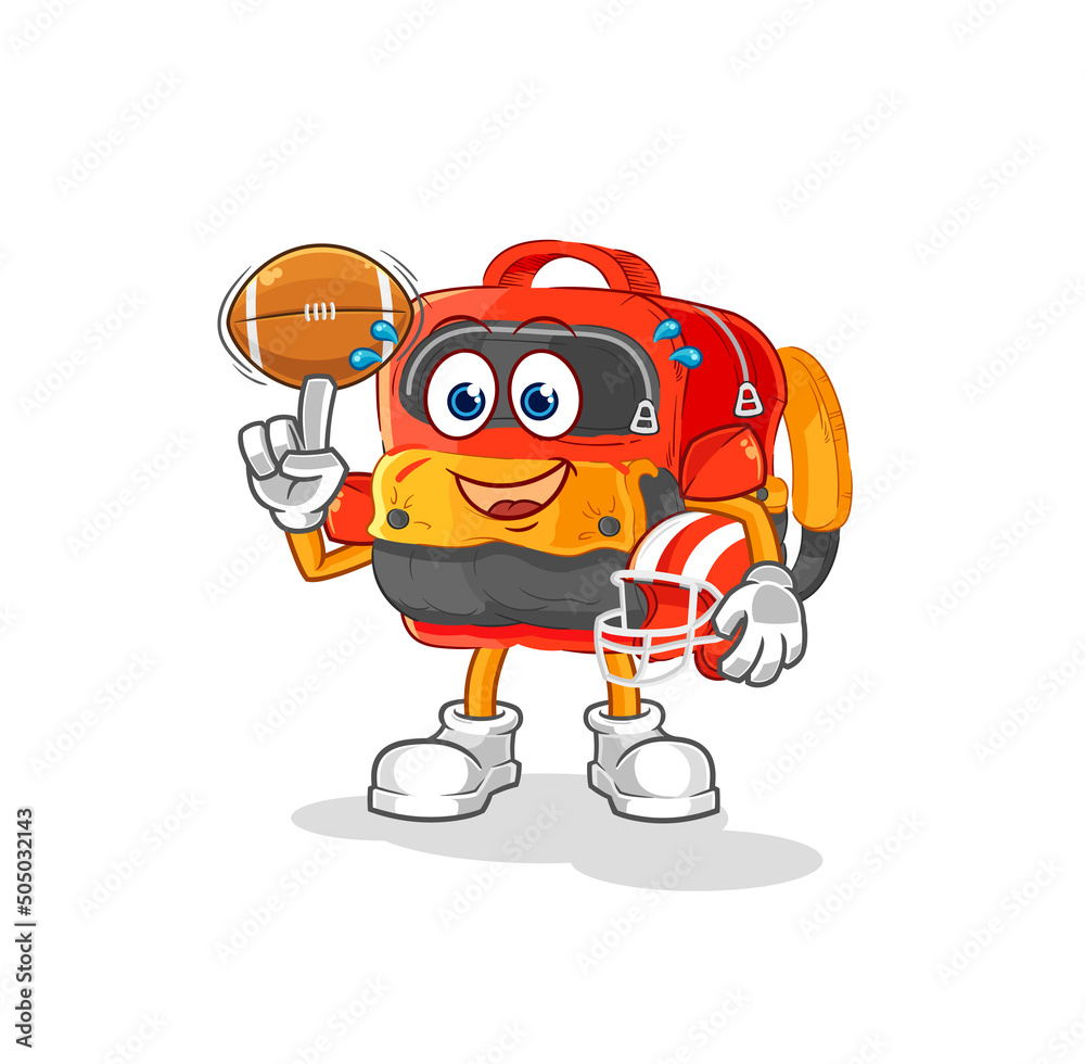 Fototapeta premium backpack playing rugby character. cartoon mascot vector