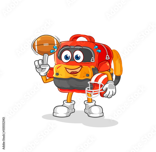 backpack playing rugby character. cartoon mascot vector
