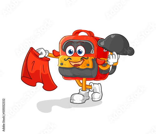 backpack matador with red cloth illustration. character vector