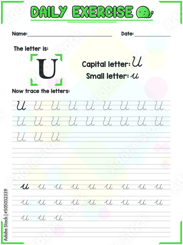 Cursive Alphabet Letter Tracing Practice and Handwriting Exercise for Primary and Kindergarten School Kids