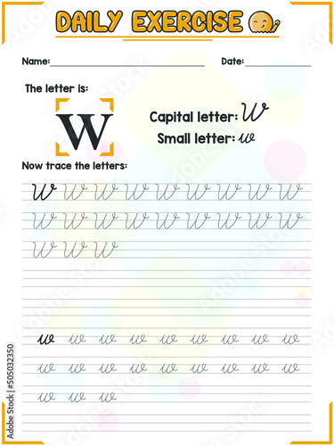 Cursive Alphabet Letter Tracing Practice and Handwriting Exercise for Primary and Kindergarten School Kids