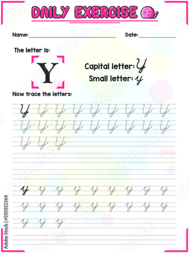 Cursive Alphabet Letter Tracing Practice and Handwriting Exercise for Primary and Kindergarten School Kids