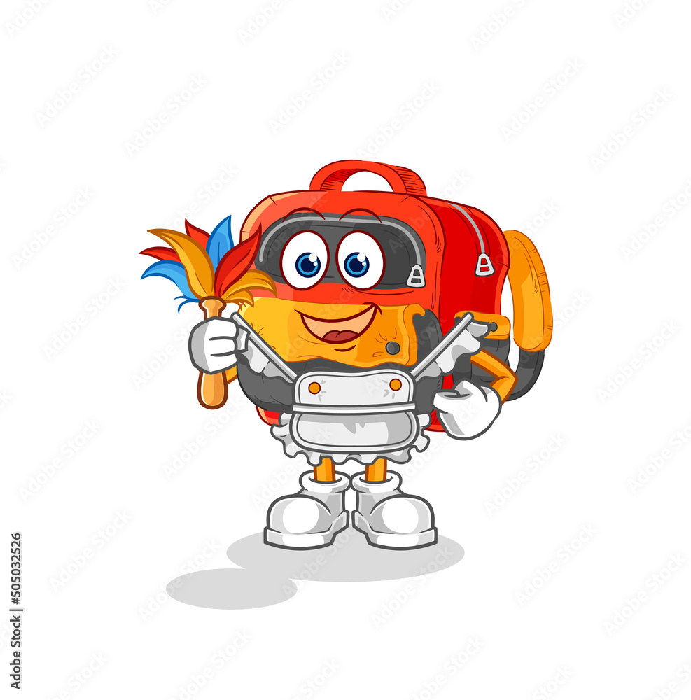 backpack maid mascot. cartoon vector