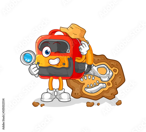 backpack archaeologists with fossils mascot. cartoon vector