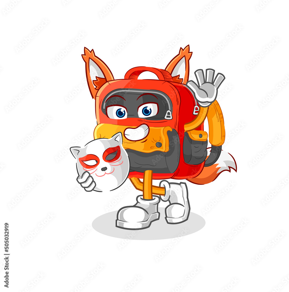 backpack japanese fox character. cartoon mascot