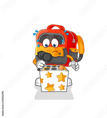 backpack play whack a mole mascot. cartoon vector