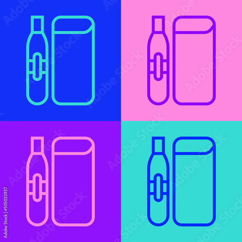 Pop art line Electronic cigarette icon isolated on color background. Vape smoking tool. Vaporizer Device. Vector