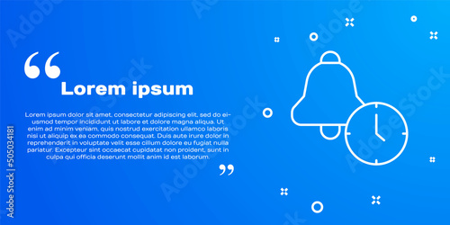 White line Alarm clock icon isolated on blue background. Wake up, get up concept. Time sign. Vector