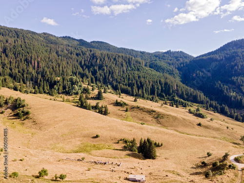 Aerial view of Rhodope Mountains near Stoykite, Bulgaria photo