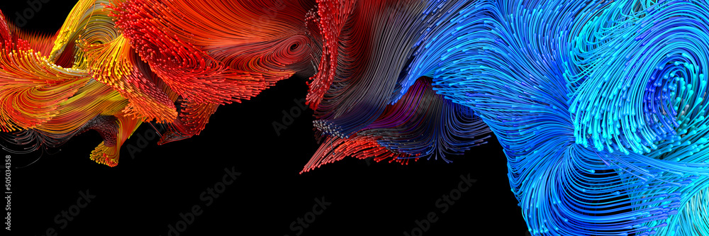 Beautiful abstract lines on a black background. Modern technological background. Futuristic design. 3d rendering image. - obrazy, fototapety, plakaty 