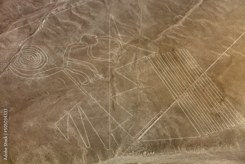 Monkey geoglyph, Nazca or Nasca mysterious lines photo