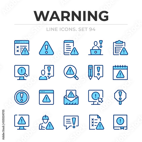 Warning vector line icons set. Thin line design. Outline graphic elements, simple stroke symbols. Warning icons