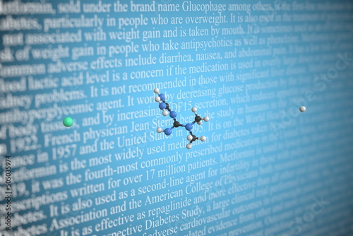 Metformin scientific molecular model, 3D rendering photo