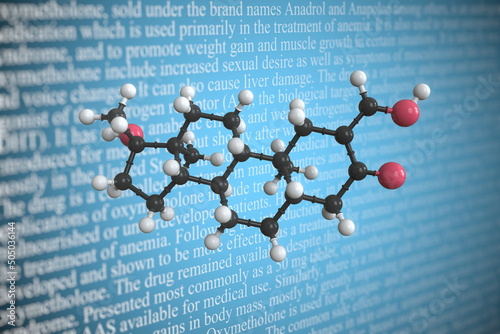 Molecular model of oxymetholone, 3D rendering photo