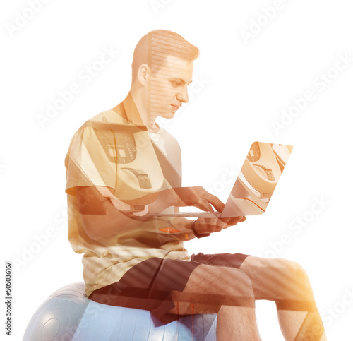 Double exposure of sporty y...