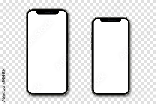 Realistic models smartphone. 3D mobile phone with shadow. Smartphone mockup collection. Device front view. Vector illustration