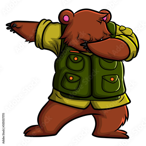 The army bear is posing with the swag pose