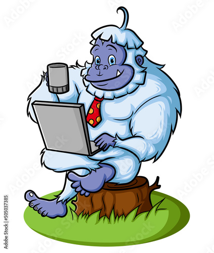 The worker yeti is enjoying a cup of tea