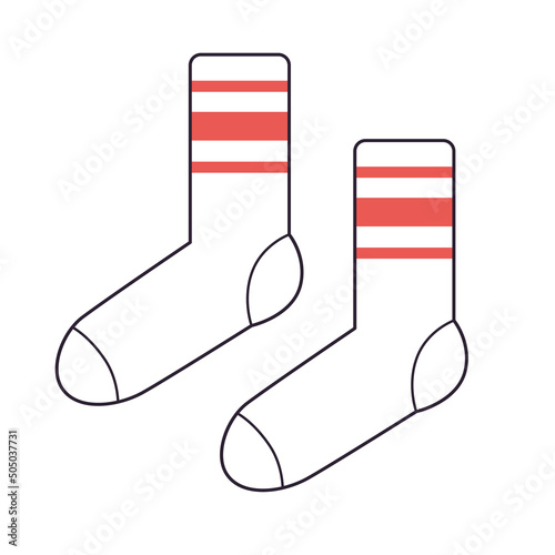 Pair of white socks with red stripes isolated vector