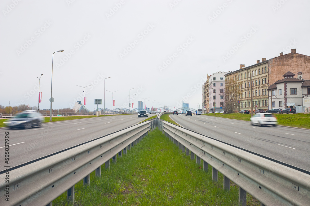 riga, latvia -1 may 2022 : car road in the city