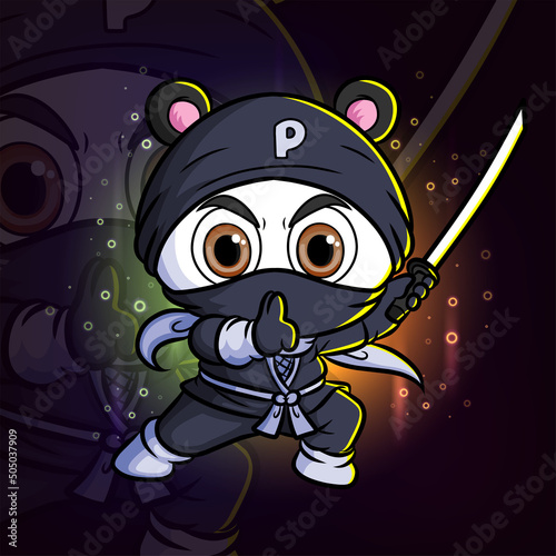 The ninja mouse is silent and holding the katana esport mascot design logo