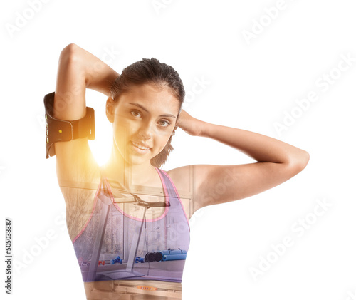 Double exposure of sporty y...