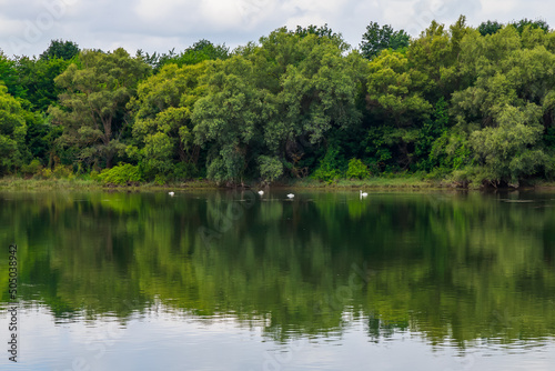 Wide river. Eastern european background with copy space for text or lettering. Ideal for fishing and rafting. photo