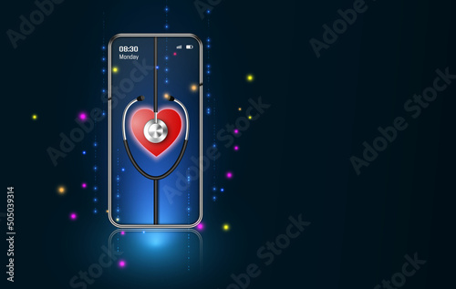 Online consultation doctor on mobile app with male doctor standing. Online medical clinic, tele medicine, Online healthcare, diagnostics and medical consultation, Digital health concept.
