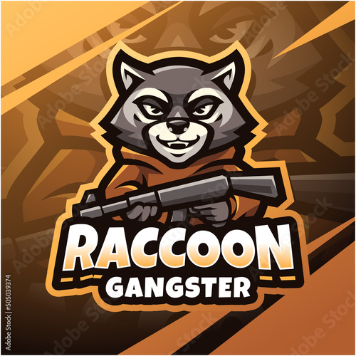 Raccoon gangster esport mascot logo design photo