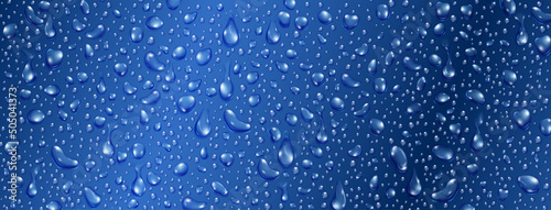 Background of small realistic water drops in blue colors