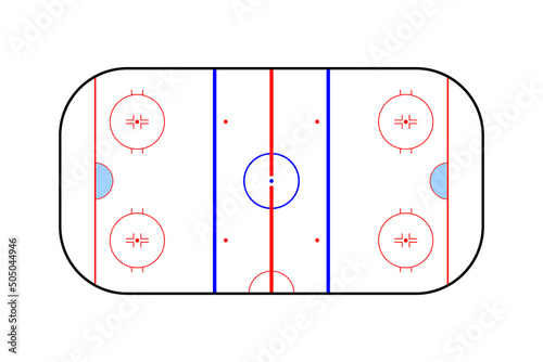 Hockey rink top view, game strategy sport plan. Hockey field template playground, tactic play on frozen sporty stadium, vector illustration