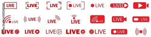 Live set in flat style. Computer interface. Play online. Ui symbol. Video player. Vector illustration. Stock image.