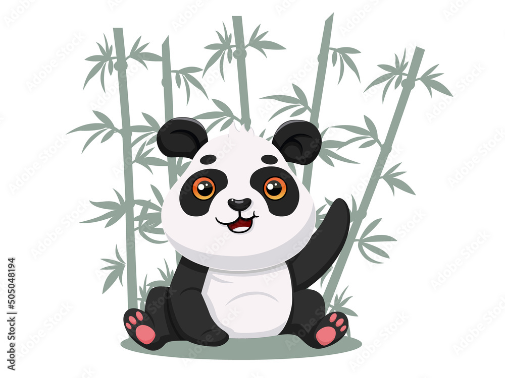 Naklejka premium Cute cartoon Panda characters. on the bamboo background. Children illustration in vector flat style