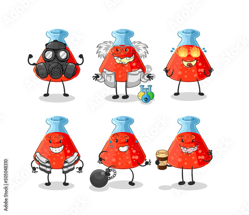 chemical tube villain group character. cartoon mascot vector