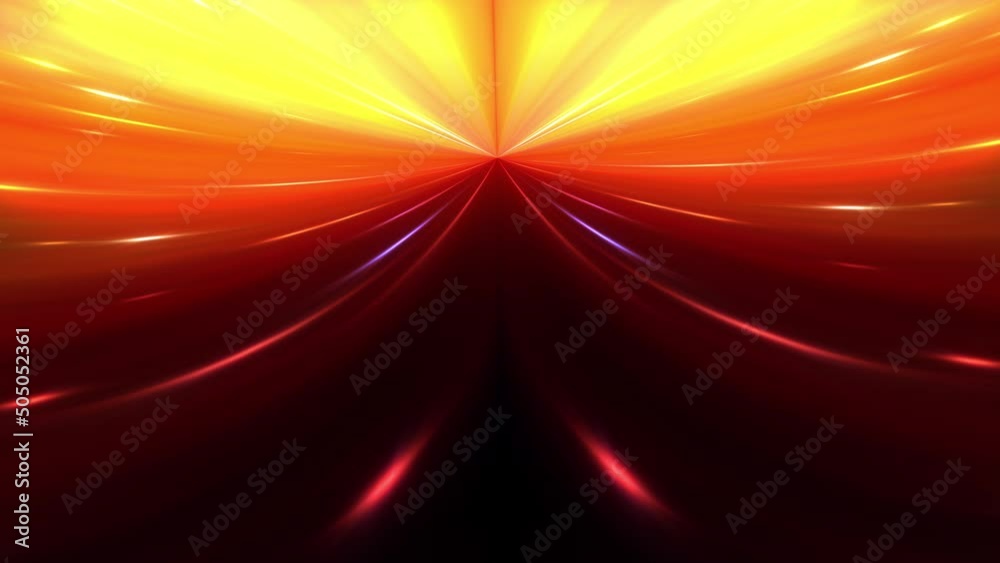 Loop glowing red yellow neon symmetric digital technology lights Particles hyper space in dark tunnel. 4K 3D Abstract visualizer seamless loop of flying Particles in tunnel. Abstract hyperspace tunnel