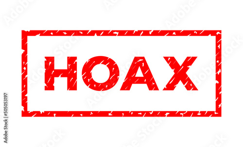 Hoax Stamp Grunge Texture Style Label Vector for Labeling Fraud Myth or Fake News on Internet Press Magazine or Media