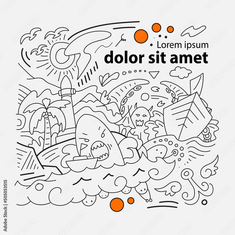 Naklejka premium doodle art with sea abstract imagination theme