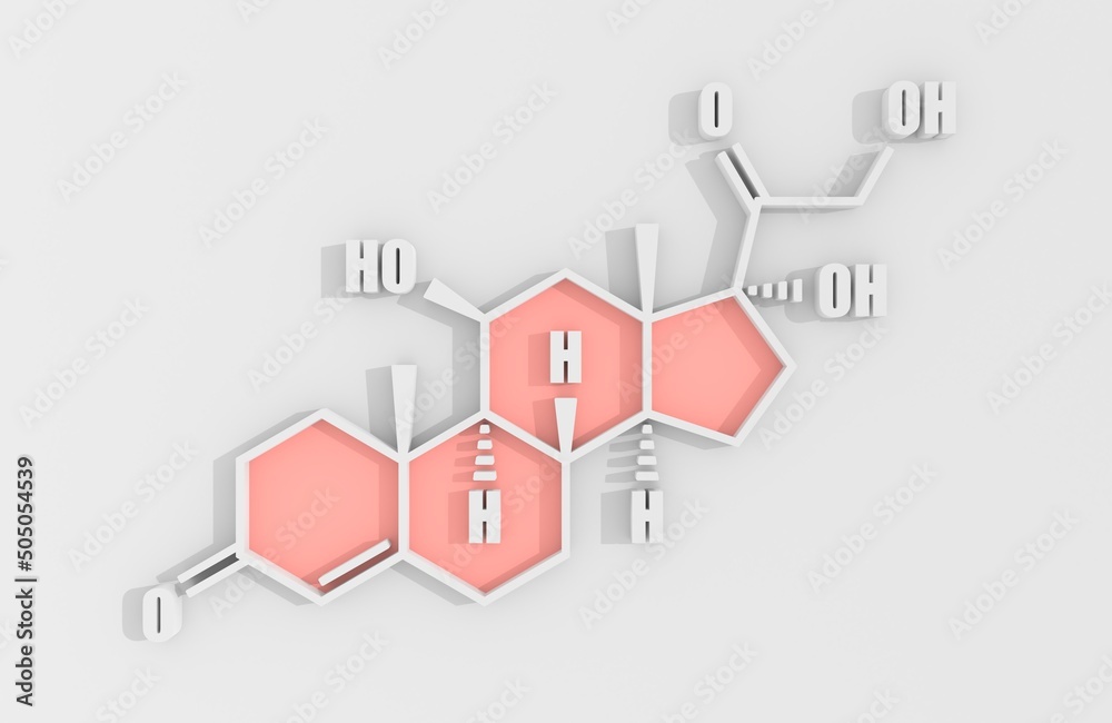 Fototapeta premium Chemical formula of steroid hormone cortisol. 3D render