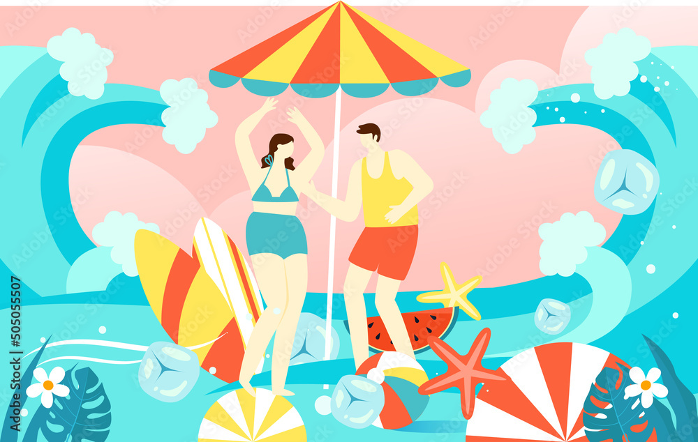 Summer beach party, character summer seaside vacation, vector illustration