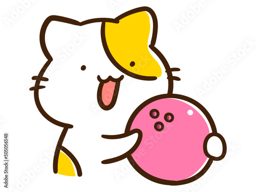 ボーリング球を持つかわいいねこのキャラクターの手書き風イラスト