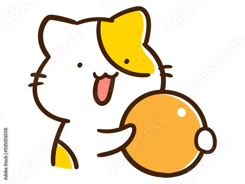 ピンポン玉を持つかわいいねこのキャラクターの手書き風イラスト