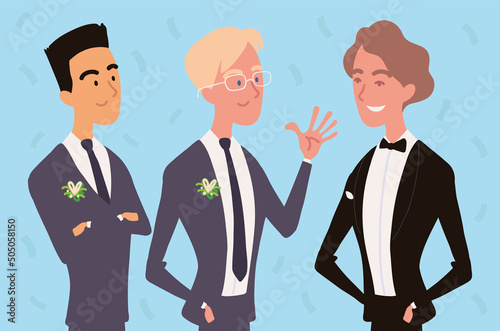 groom in tuxedo and groomsmen