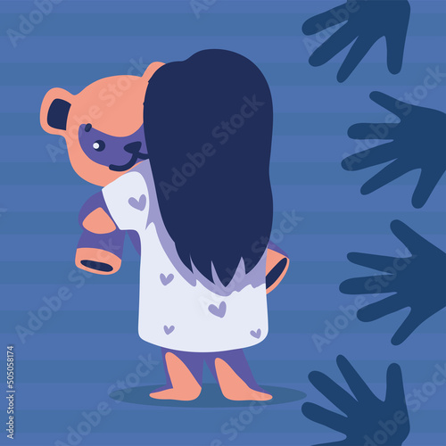 girl with teddy, victim child abuse
