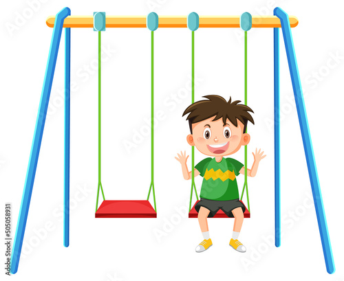 Kid on swing set playground on white background