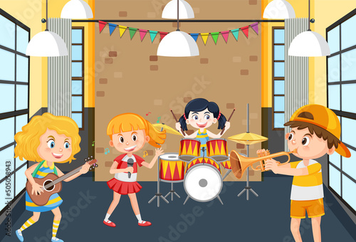 Children practice music band