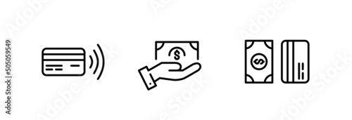 Cash, card and contactless payment methods. Pixel perfect, line art editable stroke icons