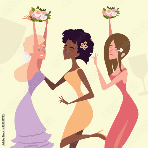 bridesmaids with flowers